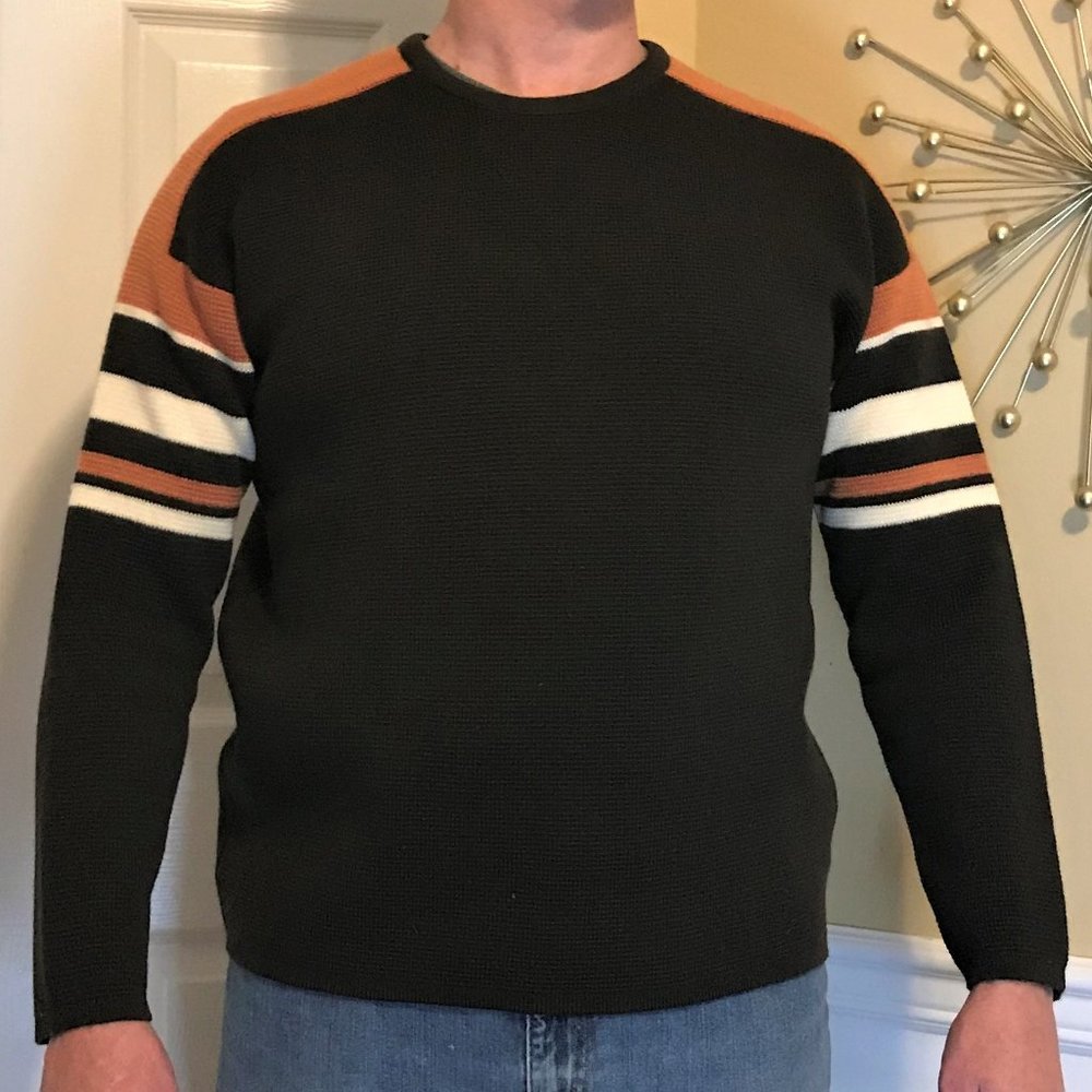 Vintage 1960s Ski Sweater Brown & Orange Sz XL